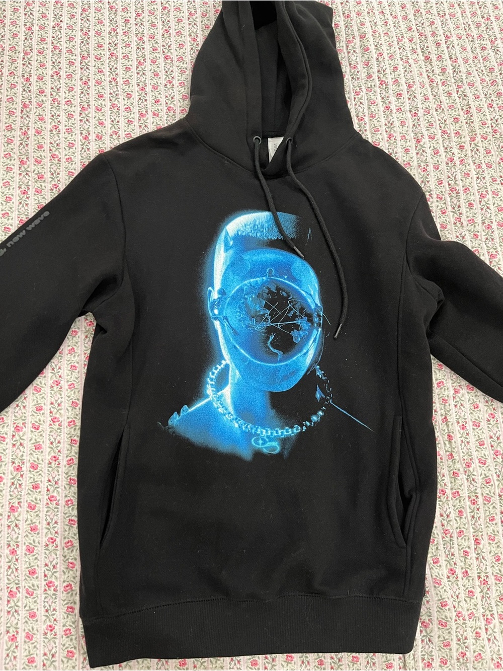 Chase Atlantic Cold Nights Black Hoodie with Neon Blue Graphic Face Print